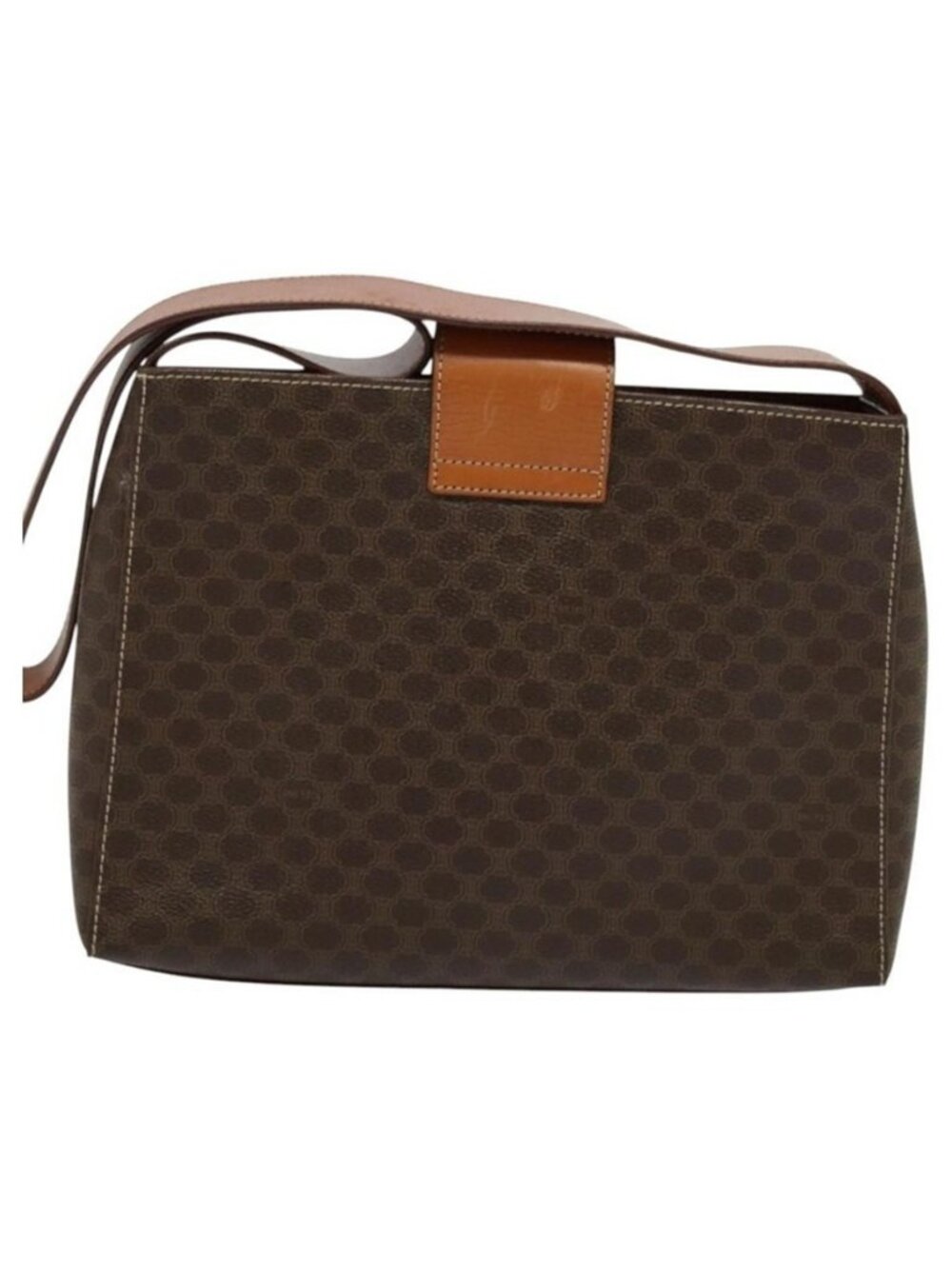 Authentic CELINE Macadam Canvas Shoulder Bag PVC Leather Brown Gold - Picture 5 of 16